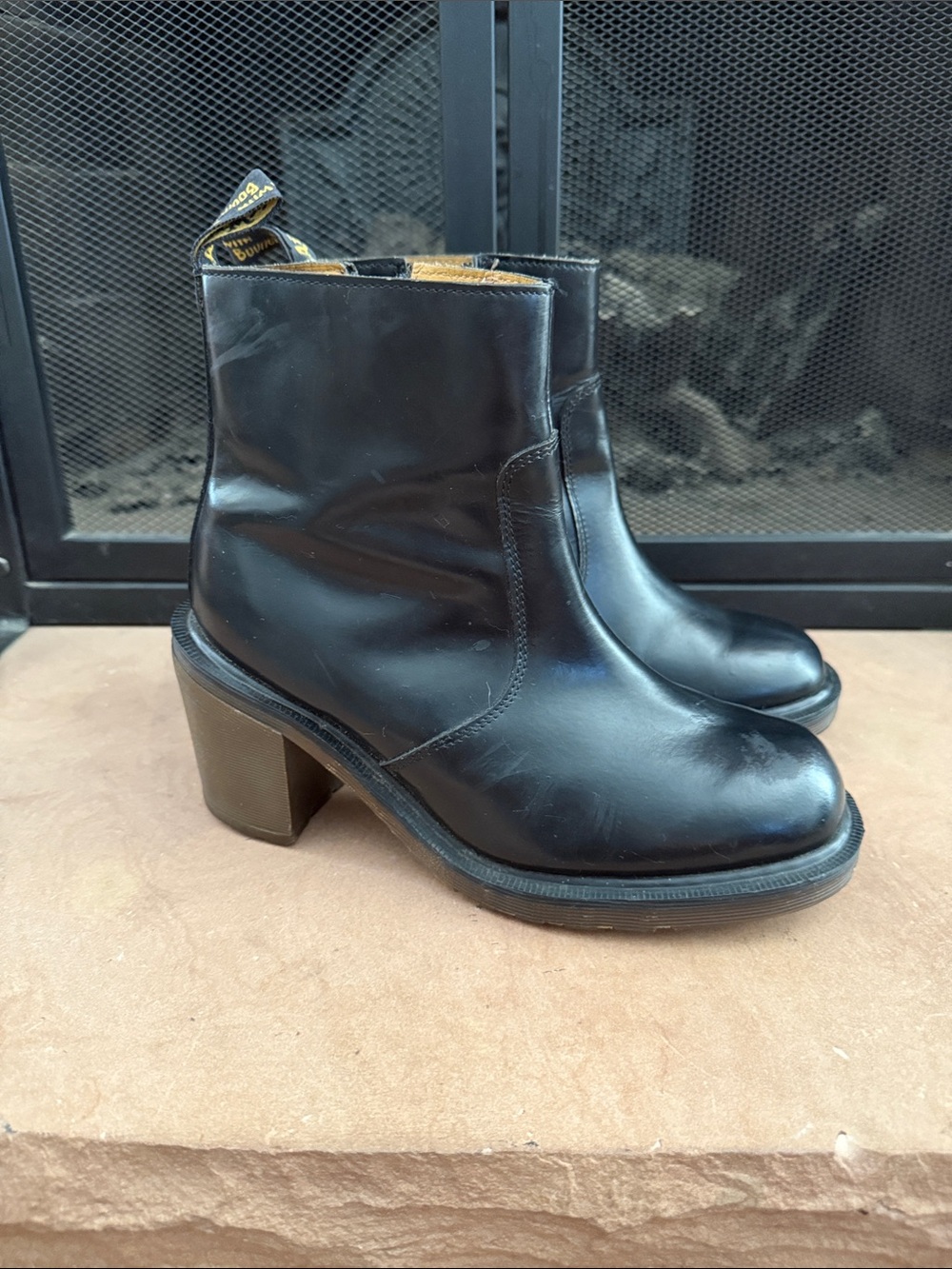 VTG 90s Dr. Martens 8240 Black Leather Block Heel Platform Chelsea Ankle Boots 5